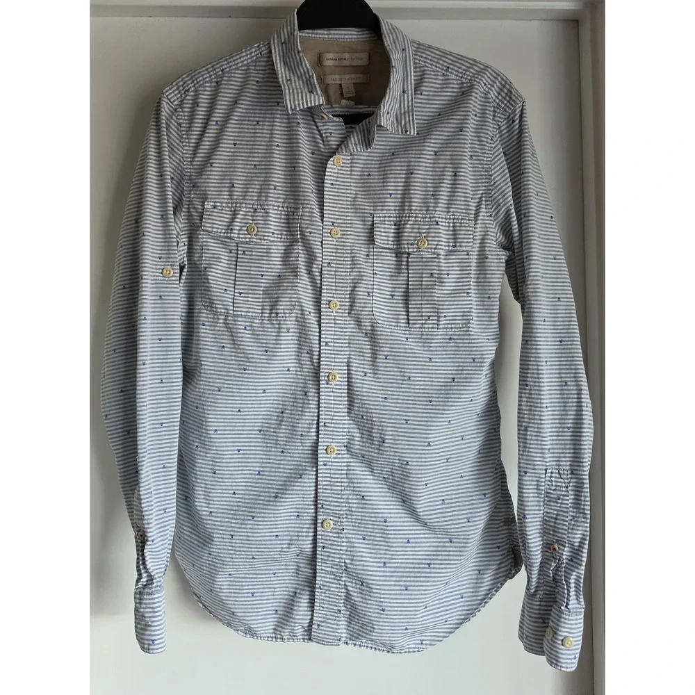 Banana Republic Men S Button Down Shirt Long Sleeve Blue White Striped Cotton